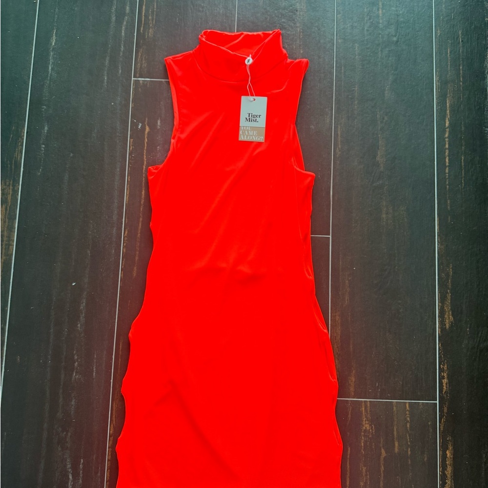 Tiger Mist Orange Sleeveless Mock Neck Dress